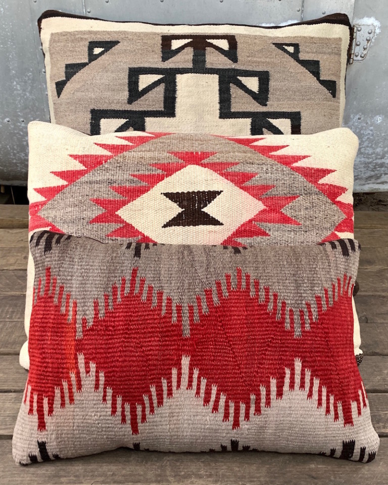 Vintage Navajo rug pillows with leather backs Santa Fe Salvaged